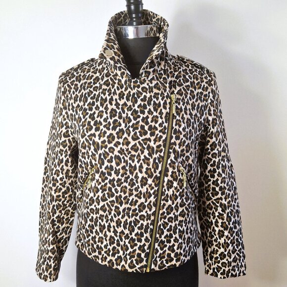 Bianca Nygard Sz 8 (Med) Animal Print Moto Jacket Short Zippered Lined Cotton - Picture 2 of 15